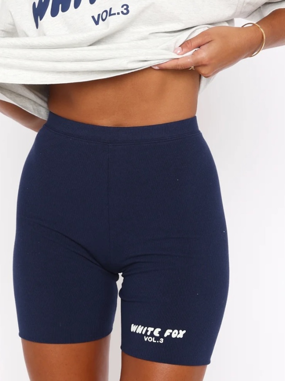 White Fox Boutique Offstage Ribbed Bike Shorts Space Navy - Size XS (Vol 3